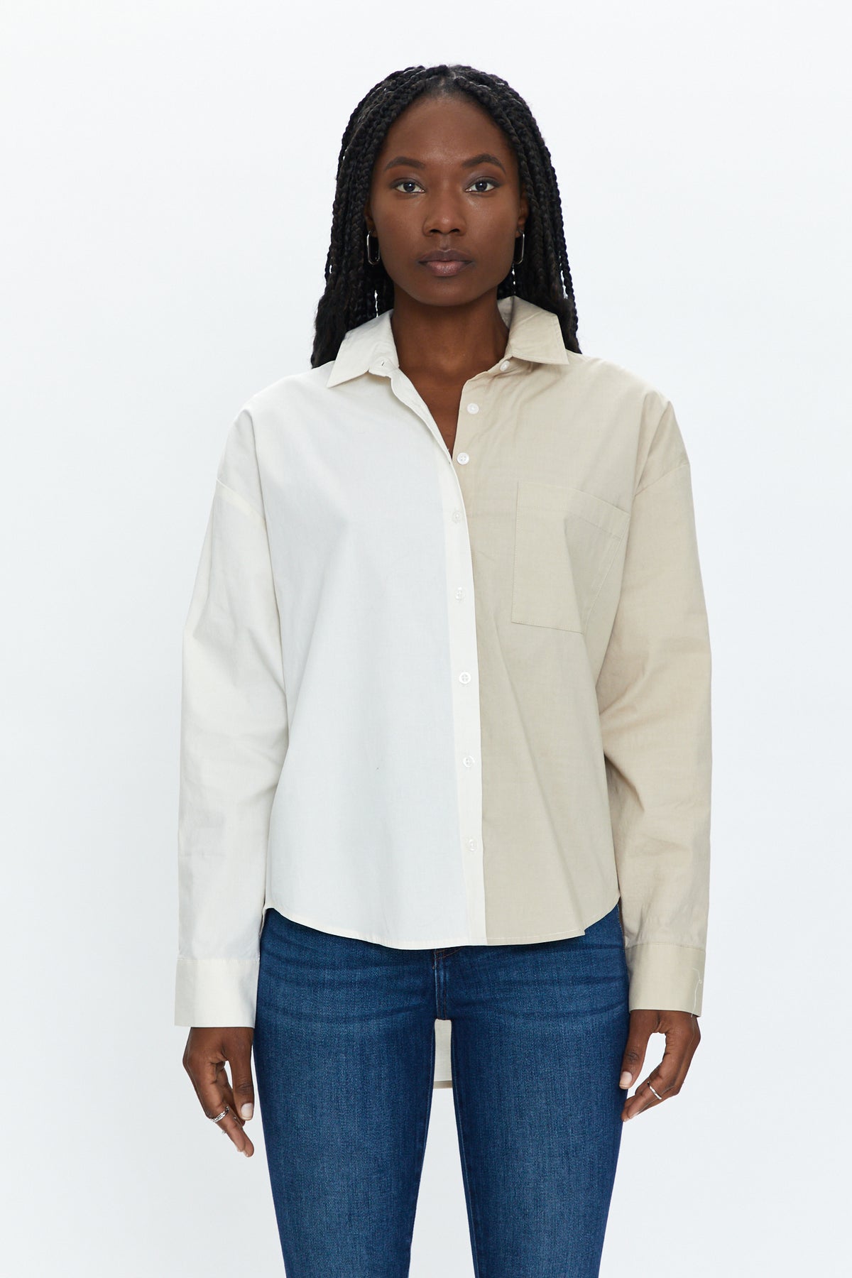 Sloane Long Sleeve Oversized Button Down Shirt - Sesame Ecru Split
            
              Sale